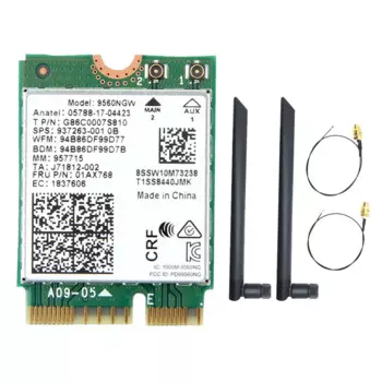 Карта Wi-Fi 9560NGW + 2 антенны, 1730 Мбит/с, беспроводной адаптер переменного тока 9560 2,4G + 5G BT 5,0 802.11Ac M.2 CNVI 9560NGW, беспроводной адаптер