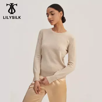 Кашемировый свитер LILYSILK, вязаный укороченный шерстяной Базовый стиль, круглый воротник, подходит для женщин класса А, зима, новинка, бесплатная доставка