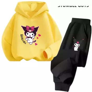 Kawaii Kuromi комплект с капюшоном, детская модная одежда для мальчиков, осенняя одежда для маленьких девочек, костюм с котом, детские толстовки, повседневный спортивный костюм для малышей