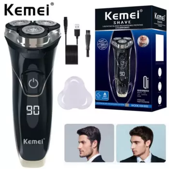 Kemei 832 вращающаяся Влажная и сухая Бритва для мужчин, моющаяся электрическая бритва для бороды, машинка для бритья лица, перезаряжаемый ЖК-дисплей