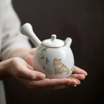 Керамический чайник kyusu, милый чайник в виде кошки, китайская лампа, 250 мл