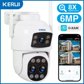 KERUI 6MP домашняя безопасность уличная беспроводная Wi-Fi IP-камера PTZ три объектива 8-кратный цифровой зум двойной экран видеонаблюдения видеонаблюдение