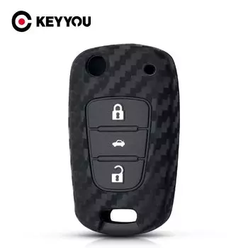 KEYYOU силиконовый чехол для автомобильного ключа из углеродного волокна с откидной крышкой для Hyundai I30 IX35 для Kia K2 K5 брелок с 3 кнопками, пустой защитный чехол для автомобильных ключей