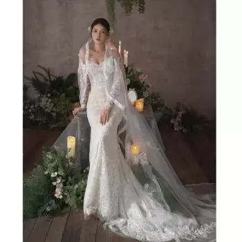 Kisswhite green Collection индивидуальное кружевное свадебное платье с длинными рукавами и открытыми плечами, свадебное платье с бусинами, кружевное свадебное платье русалки