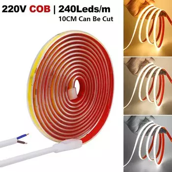 KISUFU Светодиодная лента COB теплый/натуральный/белый 220В 240LEDs/м IP67 0.5м