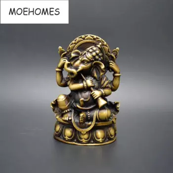 Китайская латунная Бронзовая статуэтка moehome Ganesha Vighneshvara Будды, металлические поделки, украшения для дома