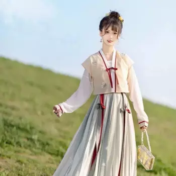 Китайская традиционная рубашка Hanfu с круглым вырезом, плиссированная юбка, шелковая рубашка ханьфу в старинном стиле, Женский Летний стиль