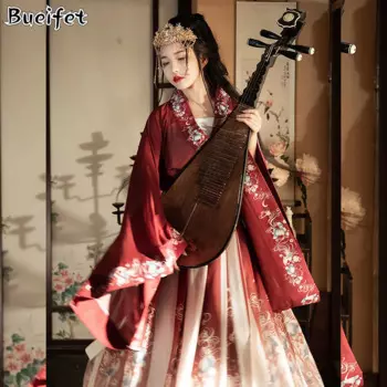 Китайская традиционная вышивка Hanfu, женский восточный костюм Тан, платье, халаты, женские сказочные танцевальные костюмы, династия Хань, представление
