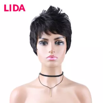 Китайские человеческие волосы Lida, полностью машинное изготовление, черные женские прямые короткие парики, естественный стиль, для повседневной жизни