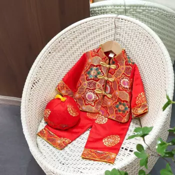 Китайский новогодний костюм Тан, детский красный костюм ханьфу с длинными рукавами для маленьких девочек и мальчиков, топ, брючный костюм, традиционная одежда для фотосъемки ханьфу