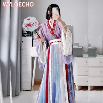 Китайское традиционное женское платье Hanfu, Женский карнавальный костюм Hanfu, сине-фиолетовый танцевальный костюм Hanfu, большой размер XL