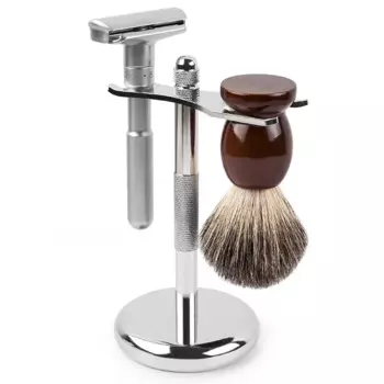 Классическая Безопасная бритва Qshave с 100% чистым барсуковым ворсом, щетка для бритья с подставкой, двусторонняя бритва