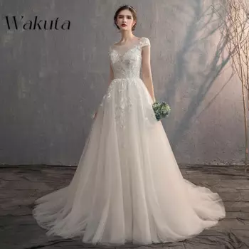 Классическое кружевное свадебное платье Wakuta из тюля с коротким рукавом и круглым вырезом, темпераментное приталенное вечернее платье с вышивкой, роскошное платье Дубая