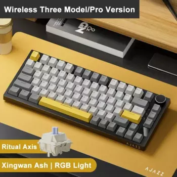 Клавиатура Ajazz Ak820 Pro Механическая игровая, трехрежимная с RGB подсветкой, 82 клавиши, модернизация, Беспроводная игровая, для ПК и ноутбуков