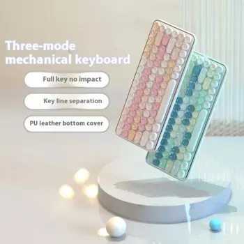 Клавиатура Ajazz K840t Механическая проводная, беспроводная, Bluetooth, три режима, 84 клавиши, круглые клавиши, в стиле панк