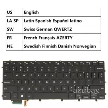 Клавиатура для Dell XPS 15, 7590, 9550, 9560, 9570, Inspiron 7568, 2 в 1, 7558, 02, JGWG 0GDT9F, с подсветкой, испанская, швейцарская, французская, Скандинавская