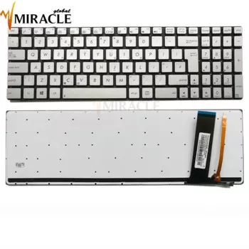 Клавиатура для ноутбука Asus N550, Q550, N76, N550LF, N550J, N550JA, английская, серебристая, с подсветкой, 0KN0-N43UK23