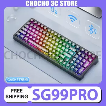 Клавиатура Sangee Sg99pro Механическая с прозрачной крышкой, игровая офисная беспроводная клавиатура с 3 режимами, Rgb подсветкой, Bluetooth