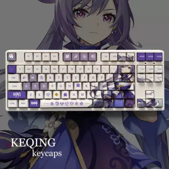 Клавиши Genshin Impact тематические из материала KEQING Pbt, набор клавиш 108 для 61 87 104 108 клавиш, механическая клавиатура Oem профиль