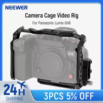 Клетка NEEWER для камеры Panasonic Lumix GH6, алюминиевая видеоустановка с зажимом для кабеля HDMI, НАТО рельсы, резьба 1/4 дюйма 3/8 дюйма, Холодный башмак