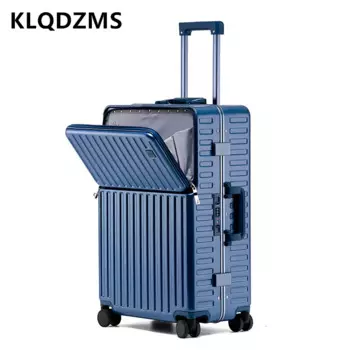 KLQDZMS 20 "24" дюймов новый мужской чемодан на колесиках с передним отверстием, женский многофункциональный ручной чемодан с алюминиевой рамой на колесиках