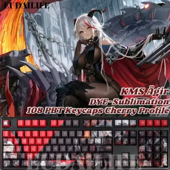 KMS Agir 108, колпачок для клавиш PBT Azur Lane Game DYE, сублимационный вишневый профиль MX, переключатель поперечной оси, крышка для клавиш, механическая клавиатура, подарок