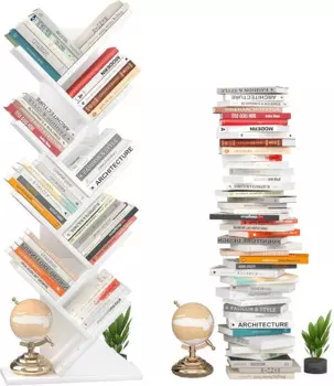 Книжная полка Topfurny Tree,9-уровневая полка, коричневый книжный шкаф в деревенском стиле, деревянная стойка для хранения компакт-дисков/кошельков/книг, для гостиной, спальни