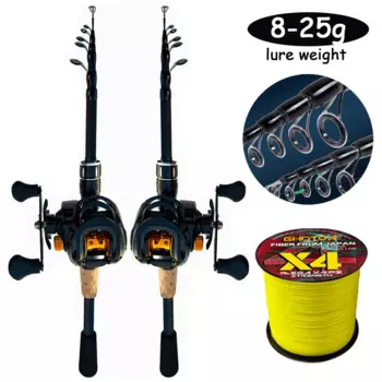 Комбинированная телескопическая удочка и катушка 1,5–2,4 м, вес 8–25 г для окуня, удочка из углеродного волокна 7,2:1, набор рыболовных катушек для приманки