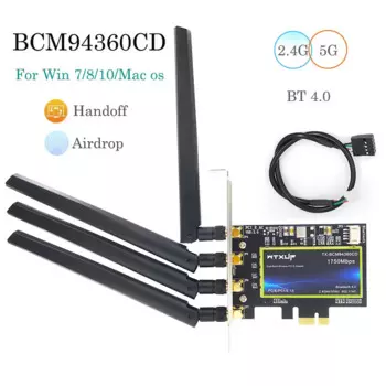 Компьютерный адаптер Wi-Fi tarjeta PCI-E с двойной полосой 802.11AC Broadcom BCM94360CD, беспроводной адаптер Bluetooth 4,0 Mac OSX