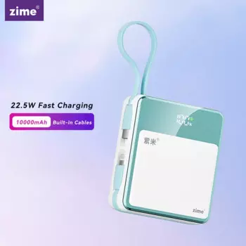 Компактный внешний аккумулятор Zime на 10000 мА · ч со встроенным двойным кабелем, внешний аккумулятор на 22,5 Вт для быстрой зарядки, портативное зарядное устройство для iPhone 15 14 13 Pro