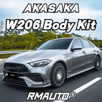 Комплект для кузова W206 AKASAKA, сплиттер для переднего бампера, задний спойлер, боковая юбка, гоночный гриль для Mercedes Benz C Class W206 2022-2023