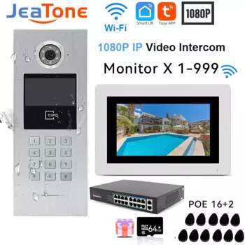 Комплект IP-видеодомофона Jeatone, несколько единиц, квартир, сенсорный монитор 1080P, дверной звонок, Tuya, умный дом, система дистанционного управления доступом