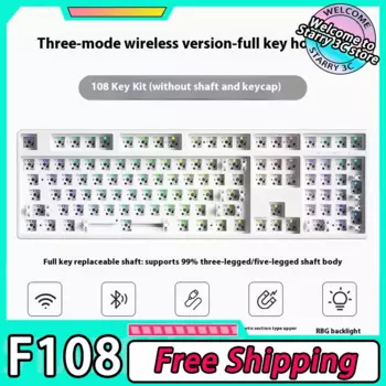Комплект клавиатуры Noppoo F108, трехрежимная RGB Беспроводная игровая клавиатура с 108 клавишами, горячая переключение, индивидуальный офисный ПК, технические подарки