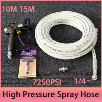 Комплект шлангов для аэрозольного распыления краски 7250PSI, пистолет-распылитель 1/4BSP, двухслойная волоконно-нейлоновая трубка высокого давления с наконечником 517 и наконечником