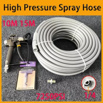 Комплект шлангов для аэрозольного распыления краски 7250PSI, пистолет-распылитель 1/4BSP, двухслойная волоконно-нейлоновая трубка высокого давления с наконечником 517 и наконечником