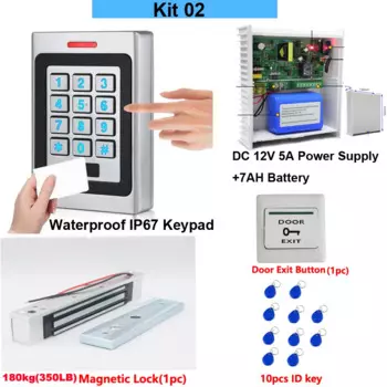 Комплект Wapterproof rfid-карт, система контроля доступа, блок питания DC12V 5A с аккумулятором для резервного копирования, магнитный замок переменного тока 100 ~ 240 В 180 кг