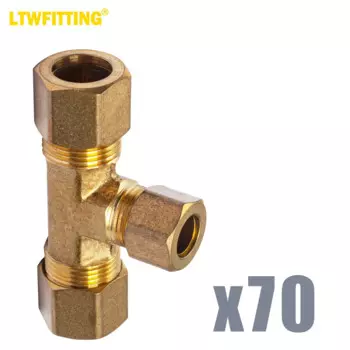 Компрессионный тройник с наружным диаметром 1/2 дюйма x 1/2 дюйма x 3/8 дюйма, латунный Компрессионный фитинг (комплект из 70 штук)
