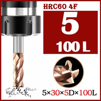 Концевая фреза HRC60 5x30x5Dx100L, фреза с 4 канавками, инструмент для резки вольфрамовой стали с покрытием из сплава, 5 мм, концевые Фрезы с ЧПУ