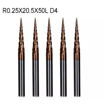 Концевая фреза R0.25 * D4 * 20,5 * 50L * 2F HRC55, вольфрамовое твердосплавное покрытие, коническая шаровая сферическая фреза, типа cnc, 5 шт./партия