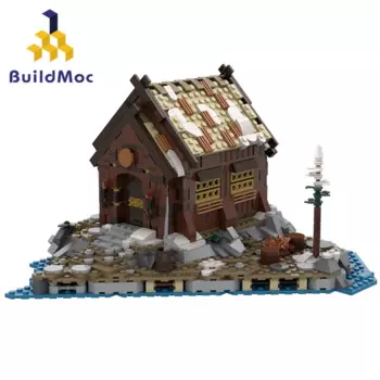 Конструктор MOC Викинги, деревни, набор строительных блоков, Европейский средневековый дом, птицы, модель Mead Hall и Campfire, игрушка для детей