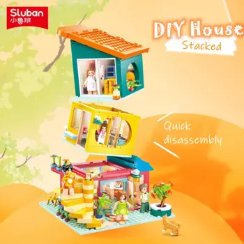 Конструктор Sluban, игрушки для девочек, серии Dream Pink, B1090, красочный «сделай сам», многослойный дом, 571 деталей, совместим с ведущими брендами
