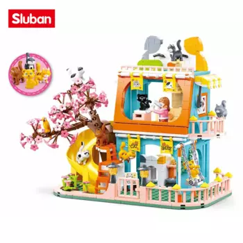 Конструктор Sluban, игрушки для девочек, серия Dream Pink, B1089, домик для кошек, домашних животных, 521 деталей, совместим с ведущими брендами