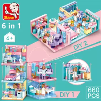 Конструктор Sluban, игрушки, мини ручная работа, 6 в 1, B0757, игровой дом для девочек, совместим с ведущими брендами, 6 шт. в наборе