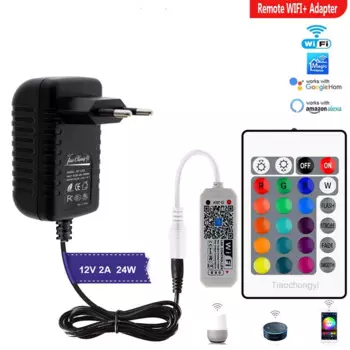 Контроллер светодиодной ленты WIFI RGB с адаптером питания 12 В, 2 А, музыкальный звук, управление смартфоном, вилка AC220V, США, ЕС, для светодиодной подсветки RGB