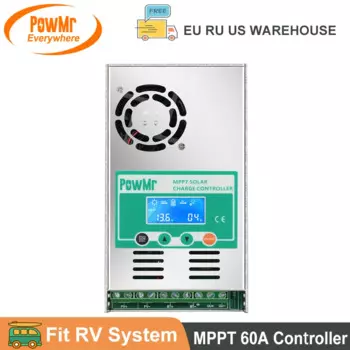 Контроллер заряда PowMr MPPT 60A для солнечных батарей, ЖК-дисплей, 12 В, 24 В, 36 В, 48 В, с входным током Макс 160 В постоянного тока, подходит для свинцово-кислотных литиевых батарей
