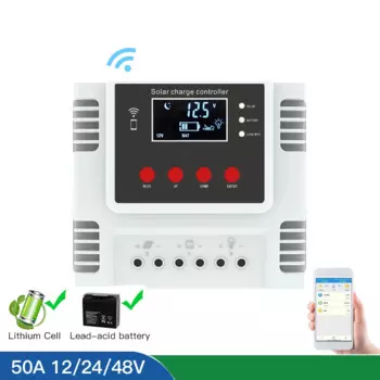 Контроллер заряда солнечной батареи 20A/30A/40A/50A/60A с поддержкой Wi-Fi, приложение для управления, подходит для свинцово-кислотных/литиевых/Lifepo4 батарей 12 В/24 В/48 в