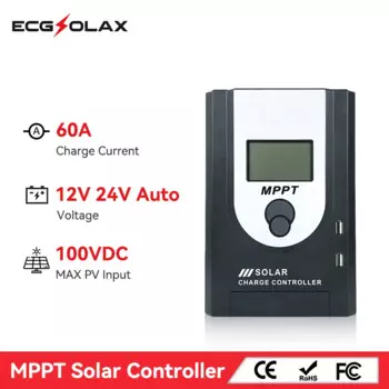 Контроллер заряда солнечной батареи ECGSOLAX 60A MPPT 12 В 24 В, автоматический аккумулятор, регулятор солнечной панели 60A с ЖК-дисплеем PV Max В постоянного тока, двойной USB
