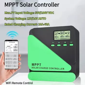 Контроллер заряда солнечной батареи MPPT, 12 В, 24 В, автоматический Wi-Fi Регулятор солнечной панели 60 А, 50 А, 40 А, 30 А, 20 А, 10 А, контроллер с ЖК-дисплеем и двумя USB-портами