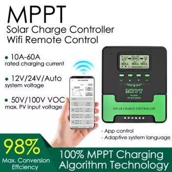 Контроллер заряда солнечной батареи MPPT с wi-fi 10-60 а 12 в 24 в, жк-дисплей, регулятор заряда солнечной панели для литиевых элементов Lifepo4