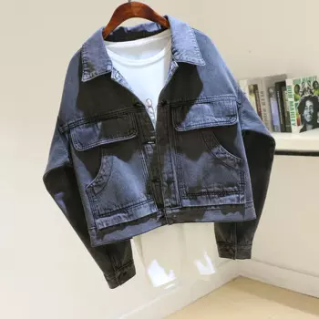 Корейские модные темно-серые джинсовые куртки женские Chaqueta Mujer с длинным рукавом и большим карманом короткие джинсовые куртки пальто женская свободная верхняя одежда